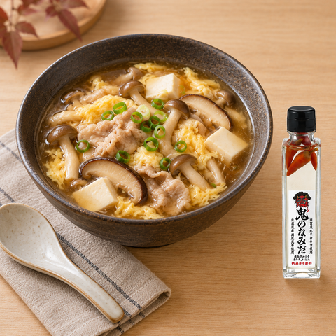 きのこと豚肉のピリ辛酸辣湯｜鬼のなみだで作る秋のスープ